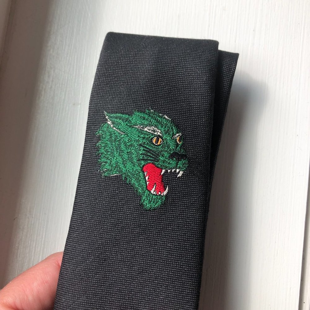 Gucci Green Embroidered Tiger Head Tie in Gray NEW - Picture 3 of 5